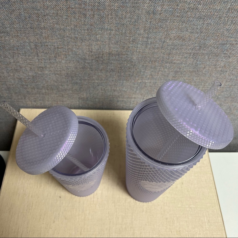 New 2021 Holiday Starbucks Studded Icy White Lilac Tumbler Cup Straw Set - Picture 3 of 5
